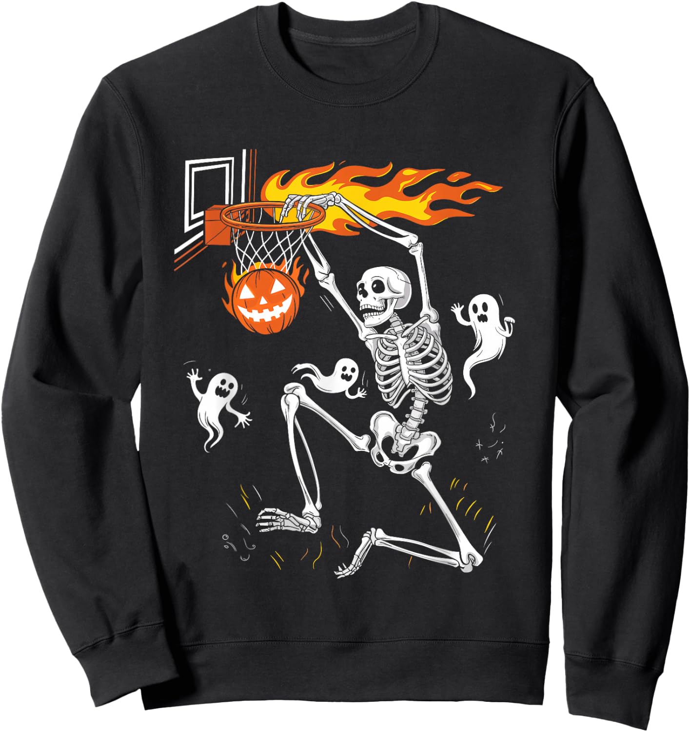 Funny Skeleton Playing Basketball Lovers Spooky Halloween Sweatshirt - Sweatshirt | Black