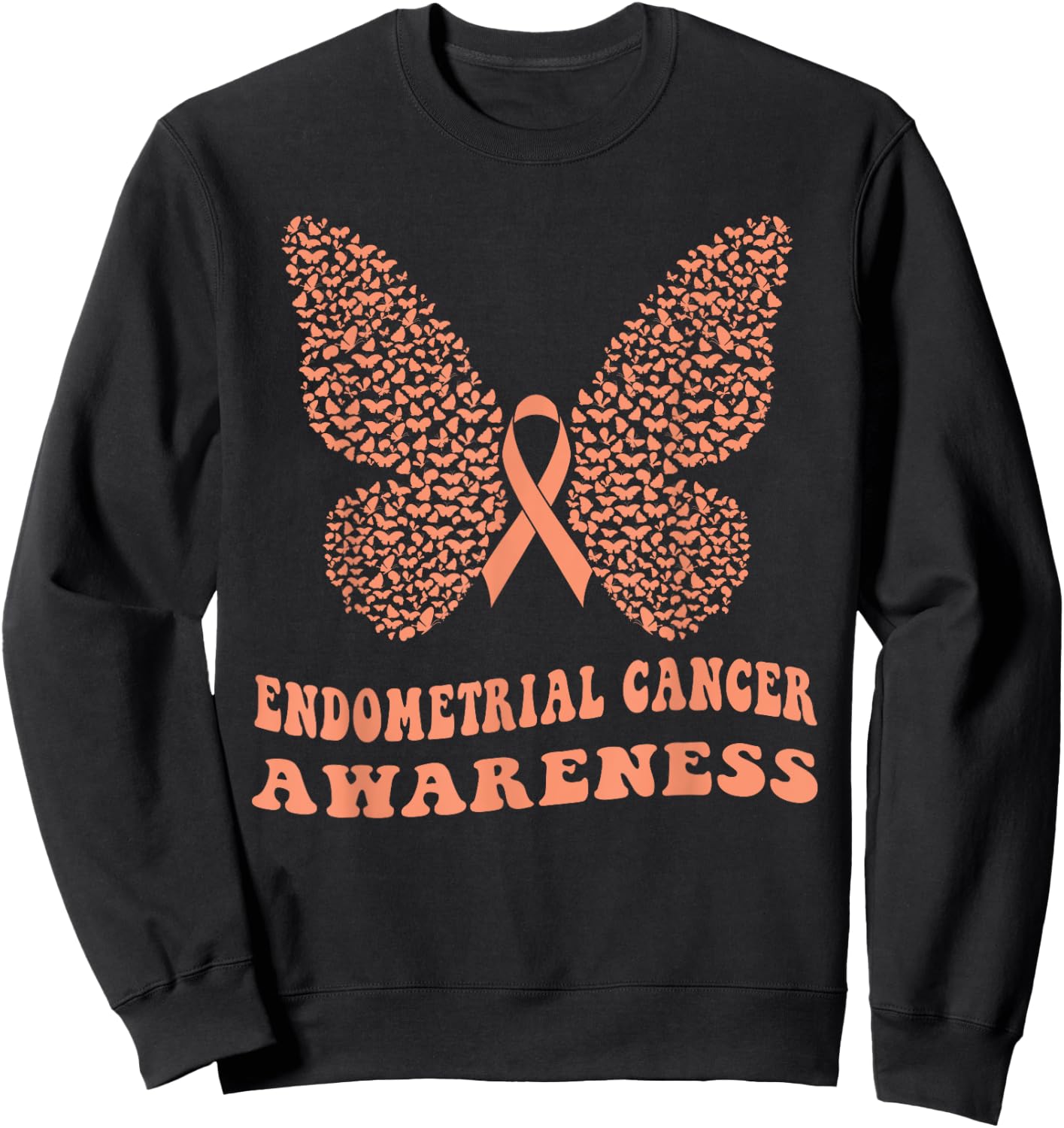 Endometrial Cancer Peach Ribbon Uterine Cancer Awareness Sweatshirt - Sweatshirt | Black