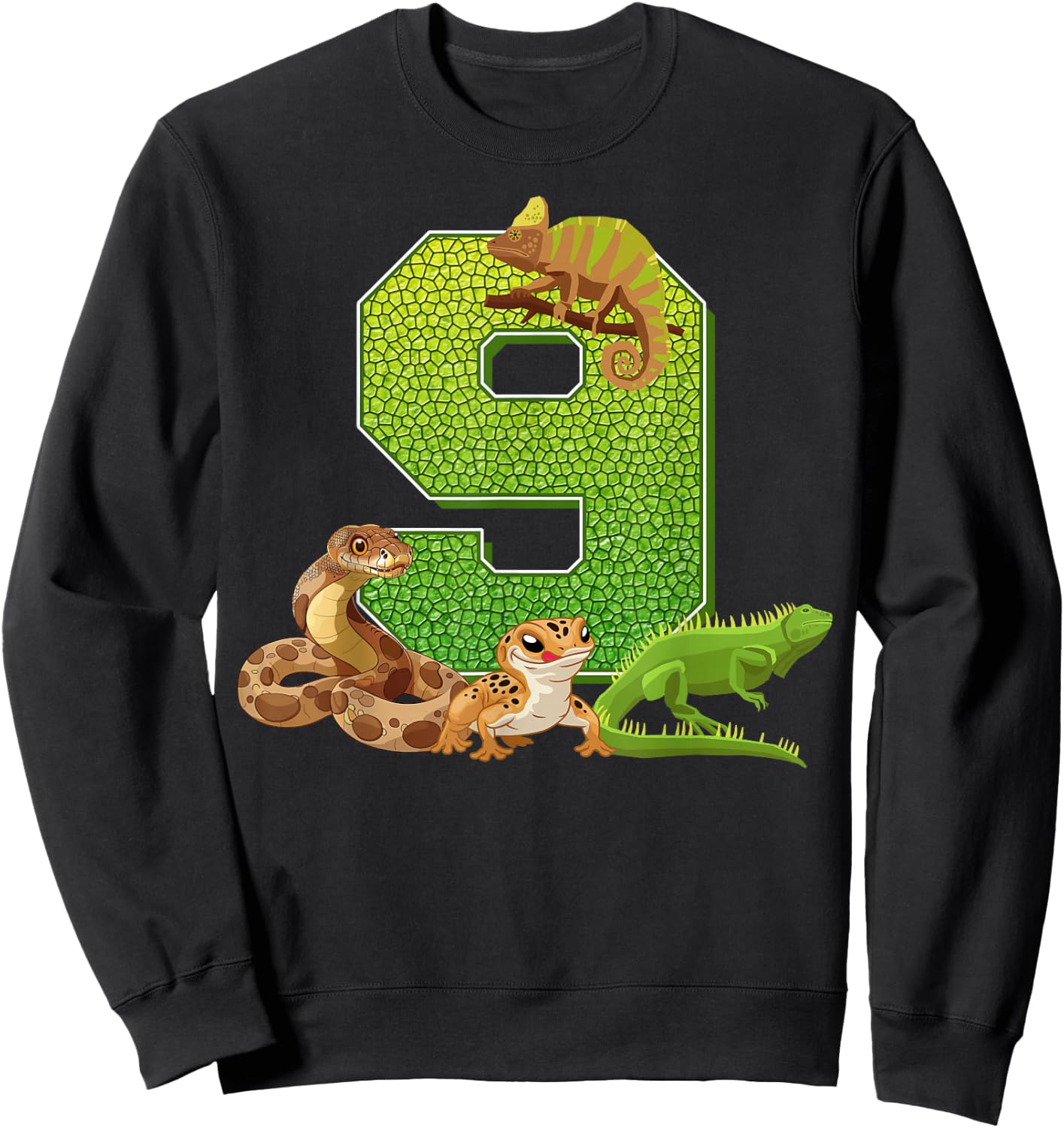9 Bday Party 9 Years Old Reptile Animals Sweatshirt - Sweatshirt | Black