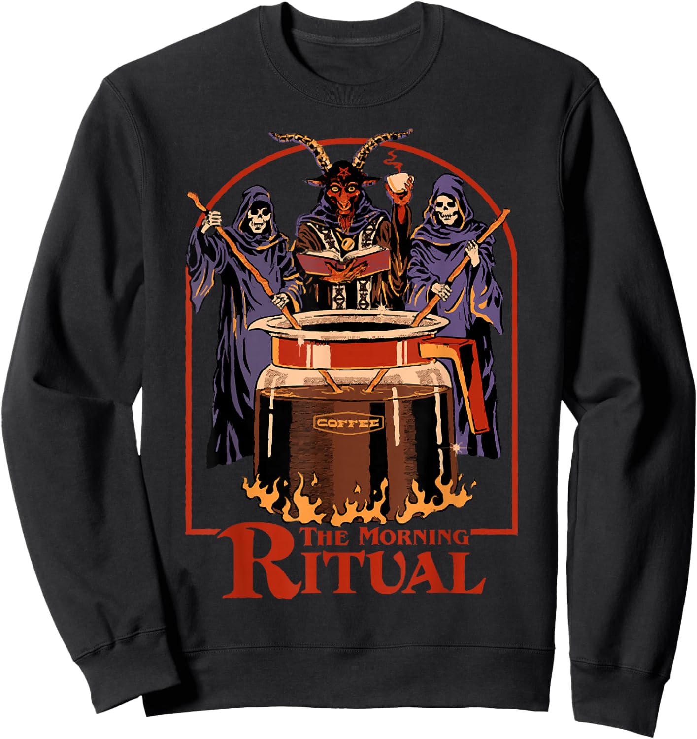 Halloween Satan Skeleton The Morning Ritual Coffee Lovers Sweatshirt - Sweatshirt | Black