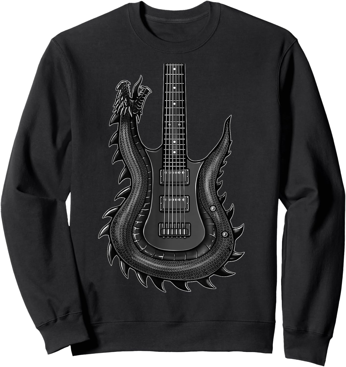 Cool Dragon Guitar Shirt Concert Band Rock And Roll Sweatshirt - Sweatshirt | Black