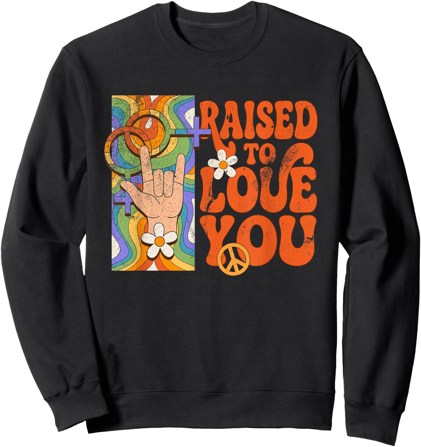 Raised to Love You Retro LGBTQ Pride Month Boys Girls Kids Sweatshirt - Sweatshirt | Black