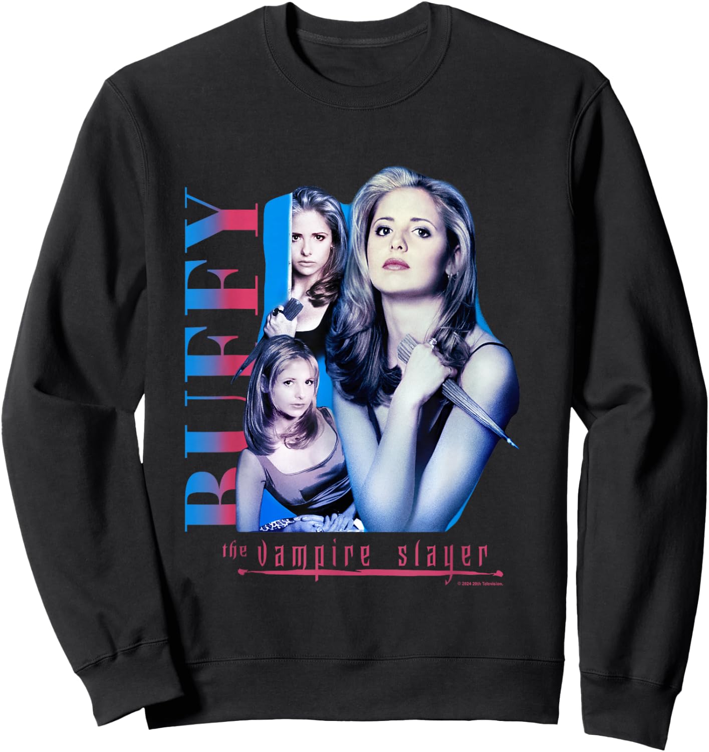 Buffy The Vampire Slayer Pink & Blue Gradient Buffy Collage Sweatshirt - Sweatshirt | Black