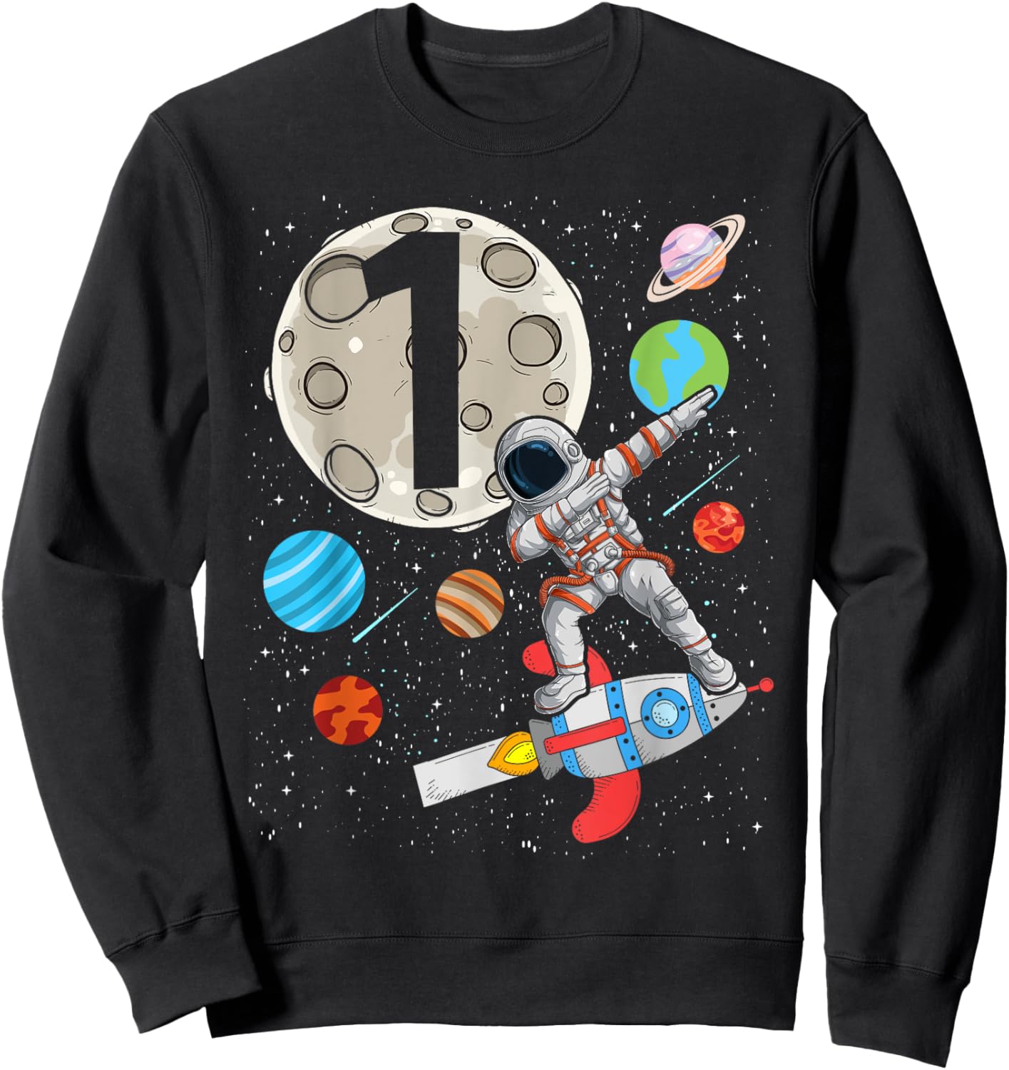 1 Years Old Birthday Boy Astronaut 1st Birthday Sweatshirt - Sweatshirt | Black
