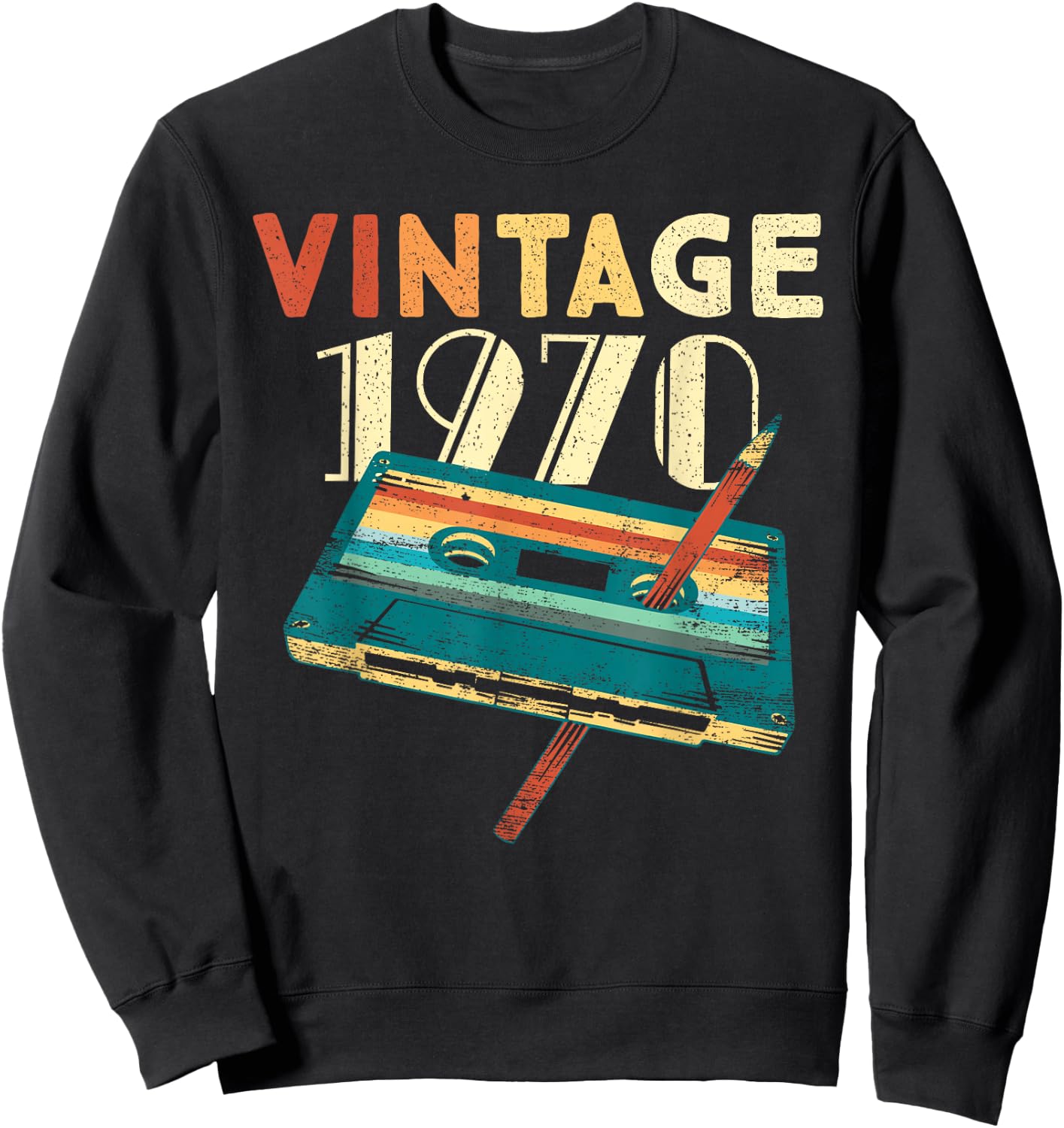 55 Years Old Gifts Vintage 1970 Music Cassette 55th Birthday Sweatshirt - Sweatshirt | Black