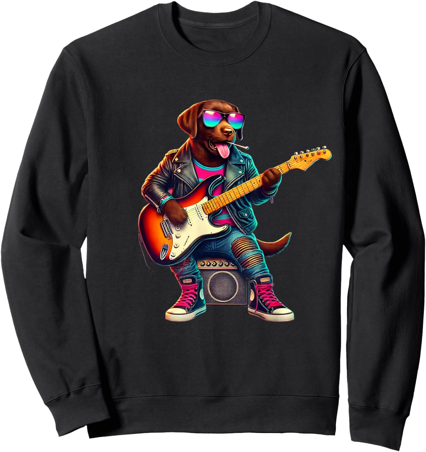 Chocolate Lab Electric Guitar Funny Dog Rock Band Musician Women Kids Sweatshirt - Sweatshirt | Black