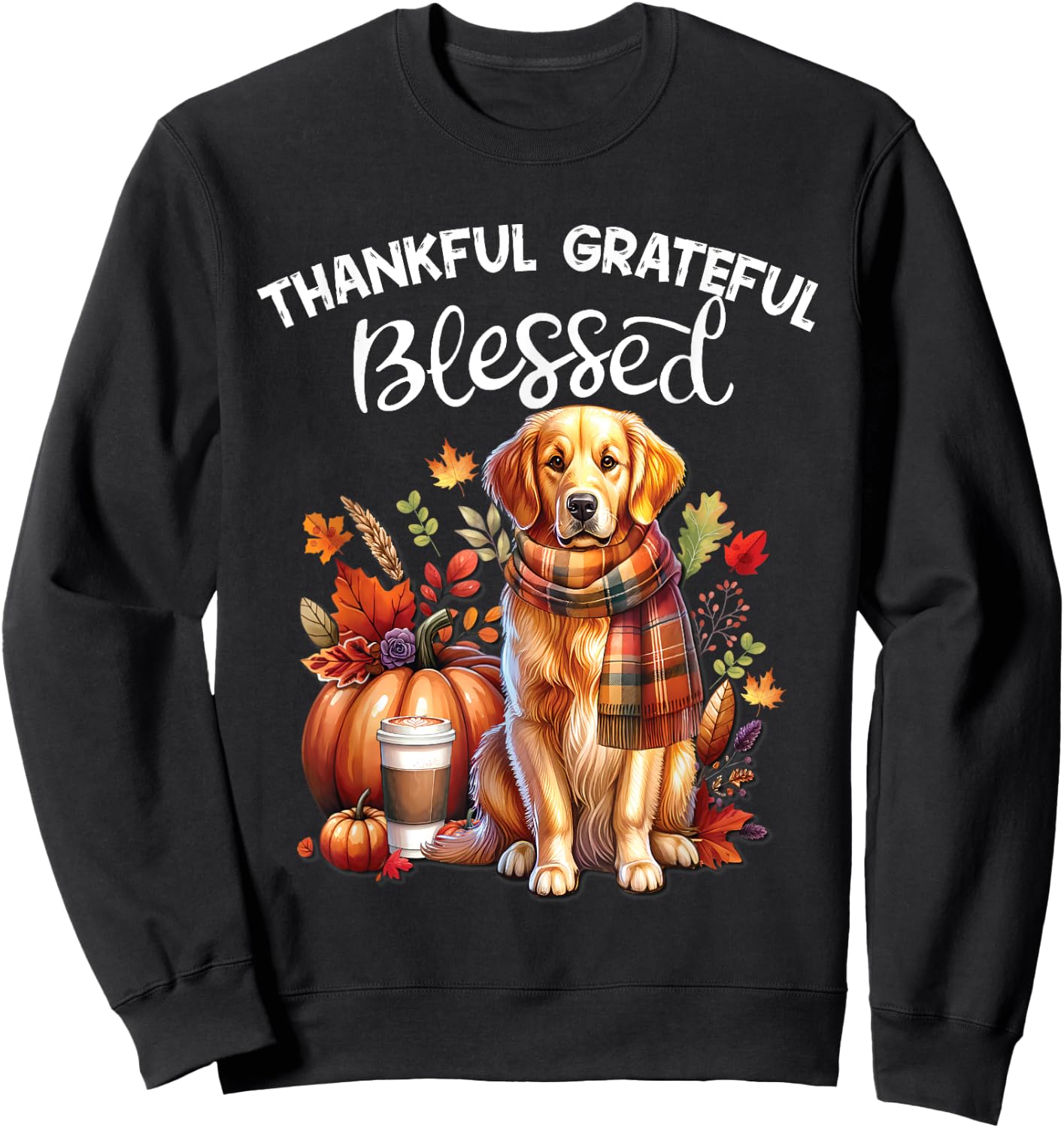 Golden Retriever Dog pumpkin spice Happy Fall Yall autumn Sweatshirt - Sweatshirt | Black