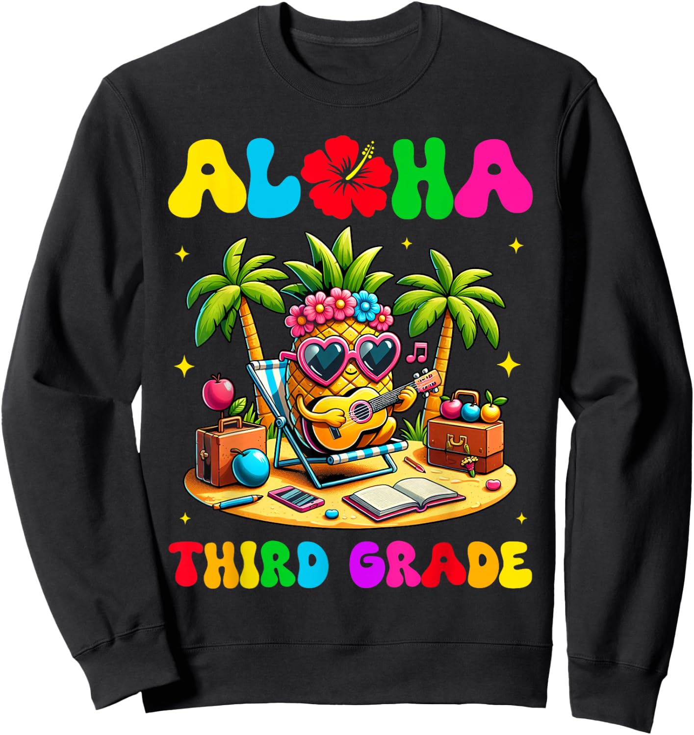 Aloha Third Grade Pineapple Hawaii Back to School Kids Girl Sweatshirt - Sweatshirt | Black