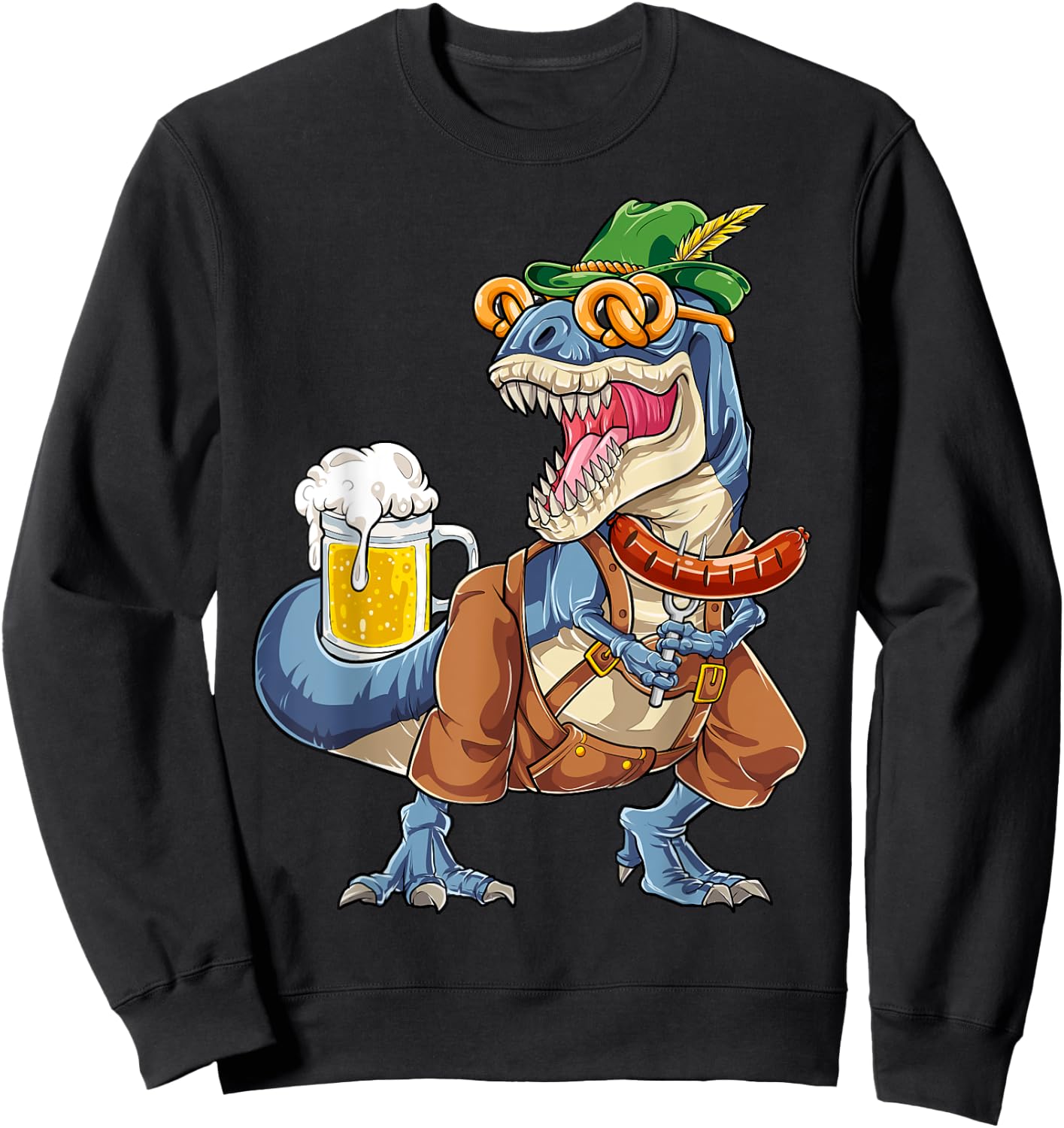 Dinosaur Oktoberfest Lederhosen Costume Men T rex Beer Fest Sweatshirt - Sweatshirt | Black