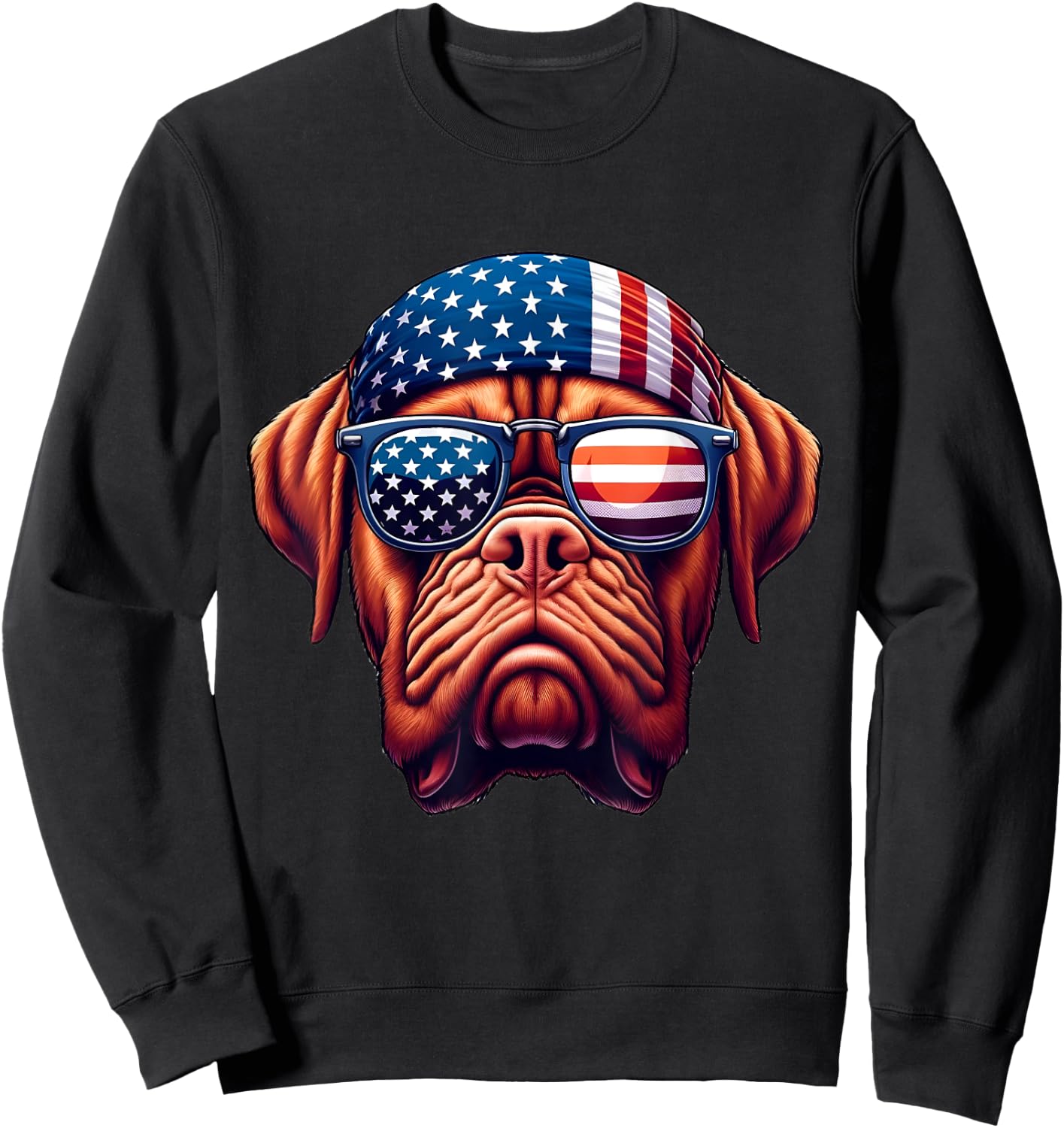 Patriotic Dogue de Bordeaux Dog US Flag Independence Day Sweatshirt - Sweatshirt | Black