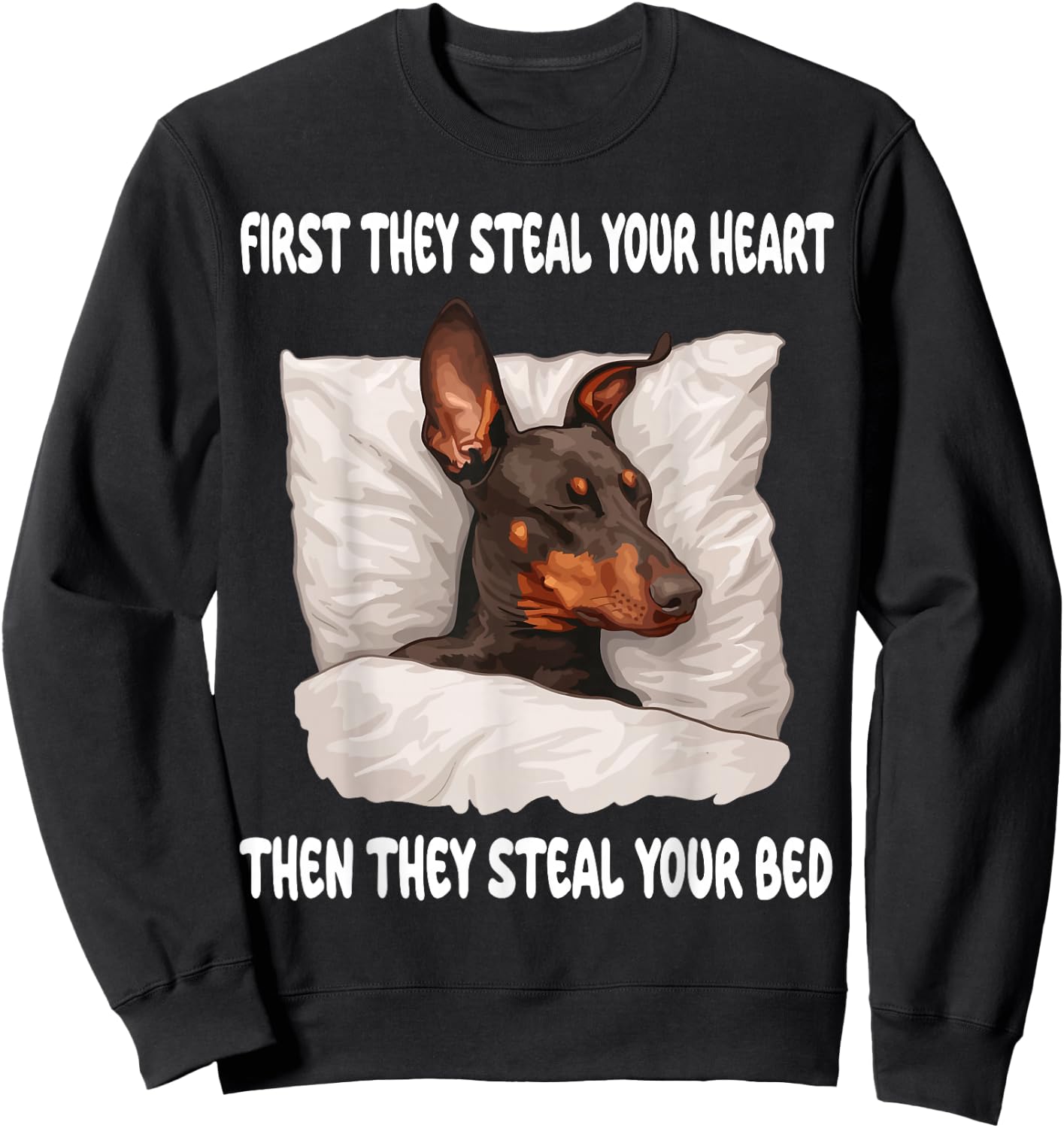 Doberman Pinscher Sleeping Pajamas Nightgown Sweatshirt - Sweatshirt | Black