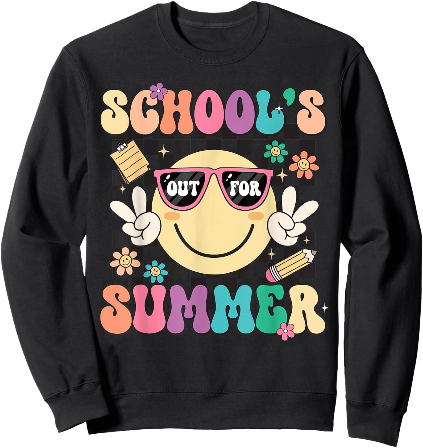 Last Day Of School Retro Schools Out For Summer Teacher Kids Sweatshirt - Sweatshirt | Black