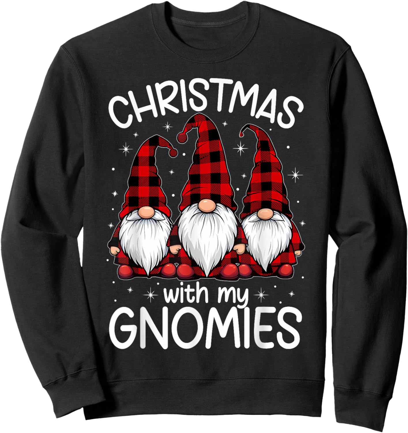 Christmas With My Gnomies Xmas Family Gnome Red Black Plaid Sweatshirt - Sweatshirt | Black