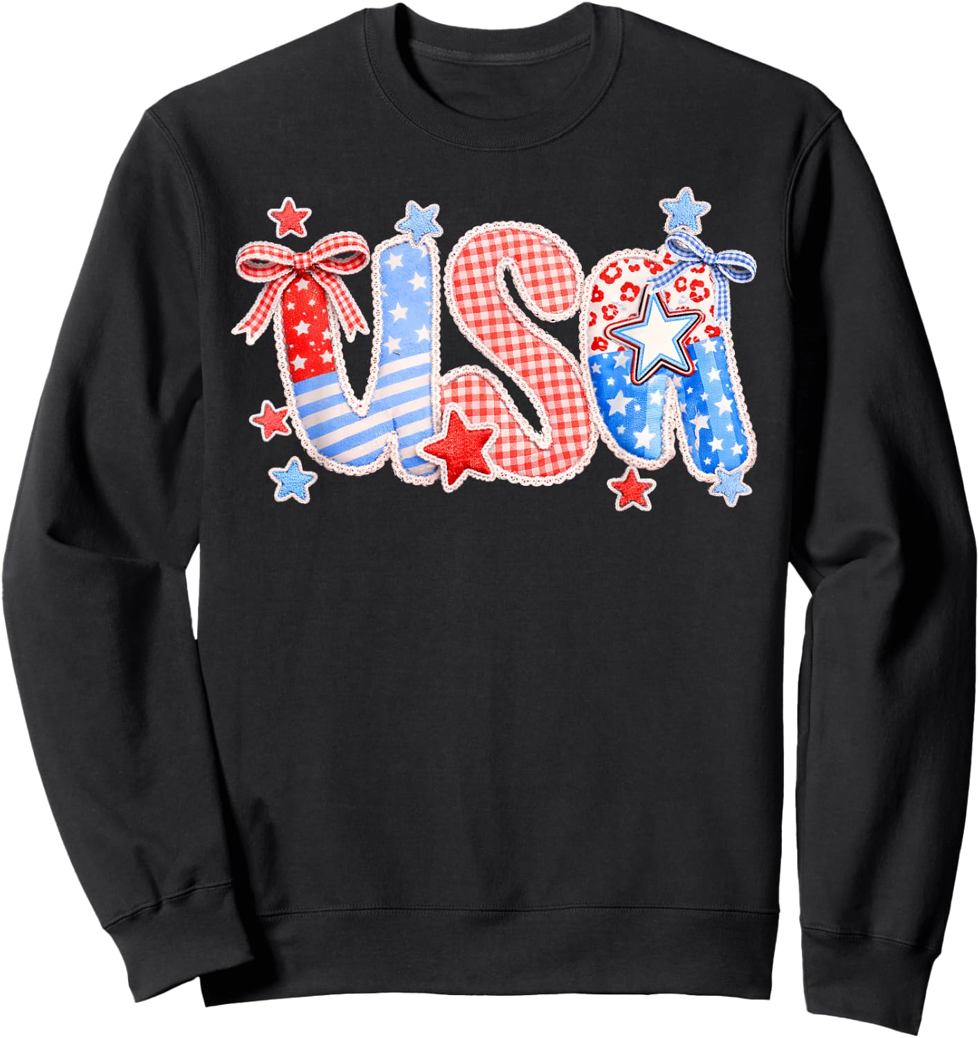 USA Coquette Bow Patchwork Lace Style 4th of July Women Girl Sweatshirt - Sweatshirt | Black