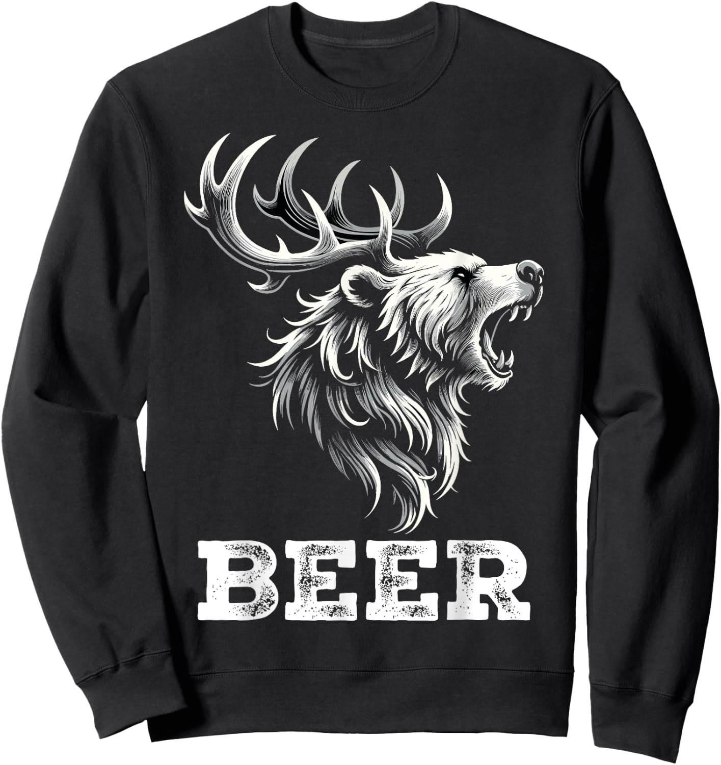 Mix of Bear and Deer Beer Wildness Camping Sweatshirt - Sweatshirt | Black