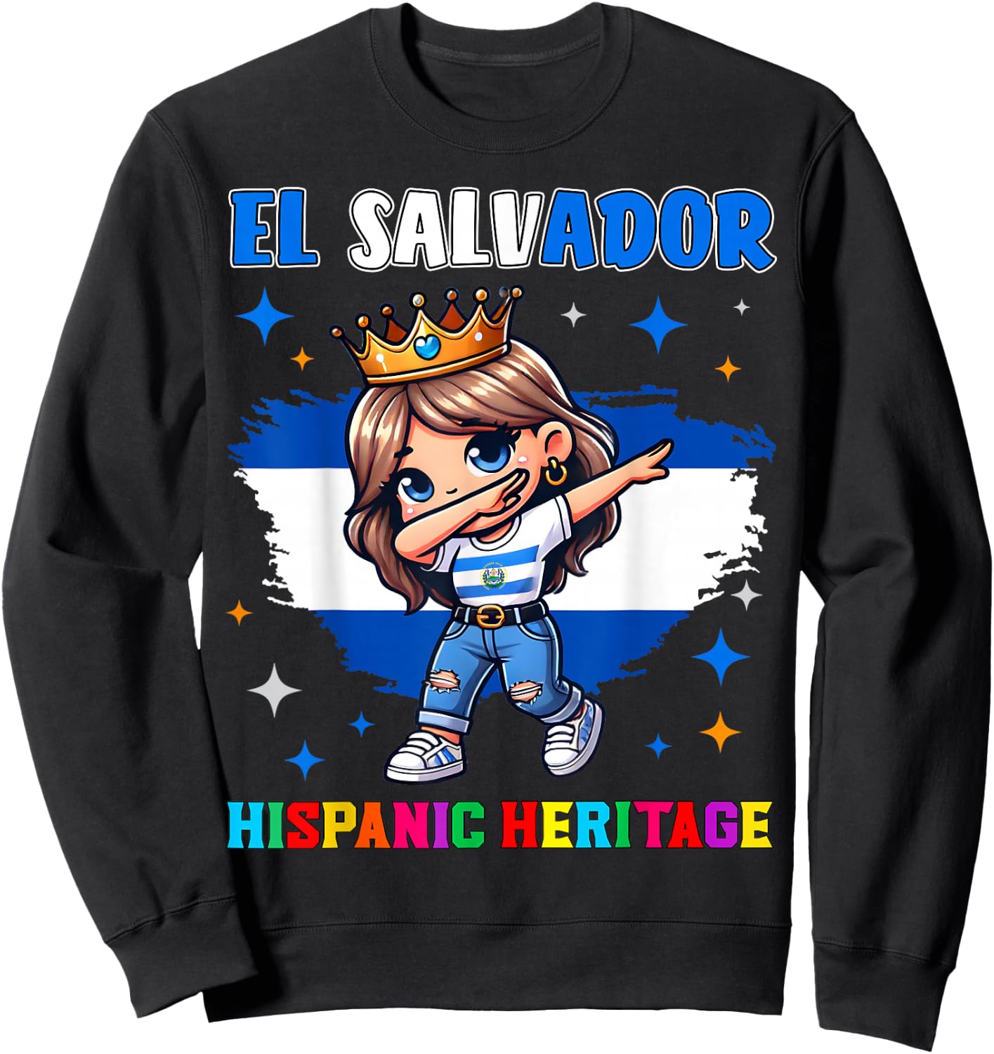 El Salvador Dabbing Girl Hispanic Heritage Celebration Kids Sweatshirt - Sweatshirt | Black