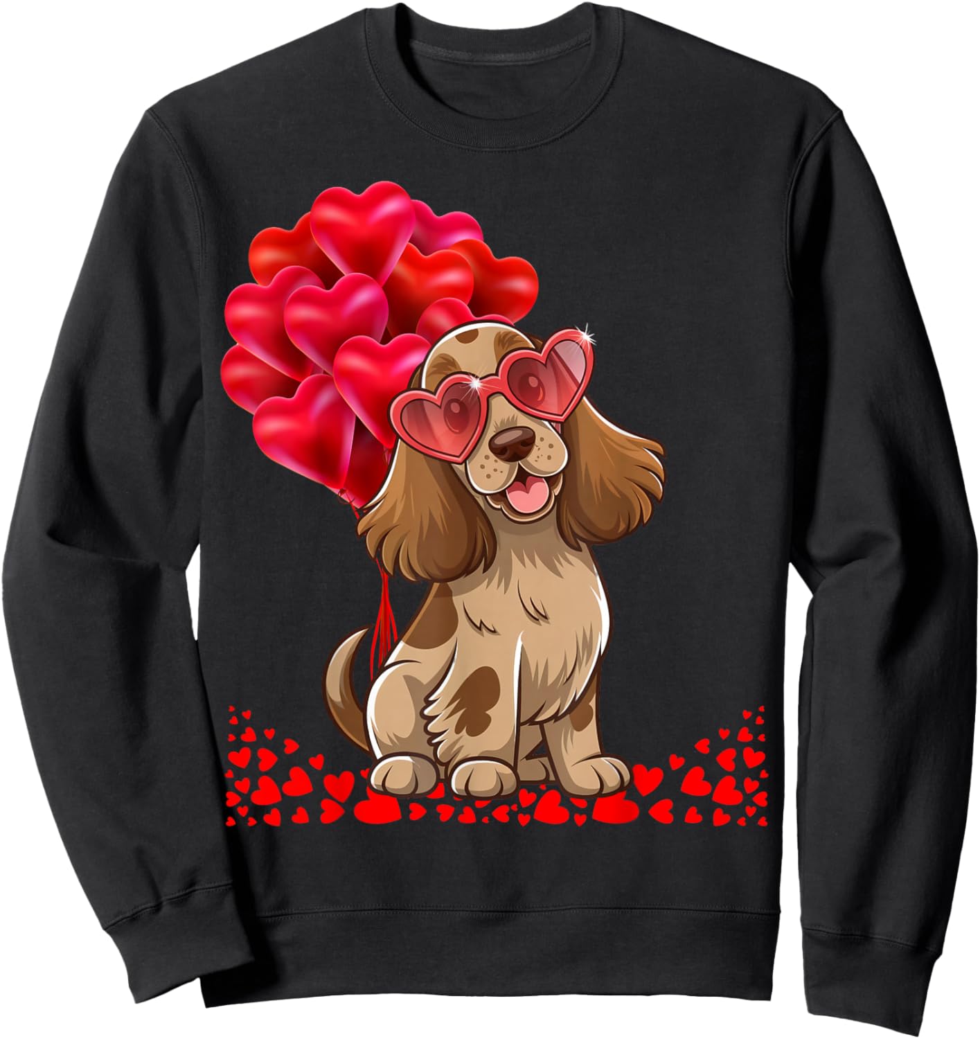 Cocker Spaniel Dog Valentine's Day Heart Men Women Matching Sweatshirt - Sweatshirt | Black