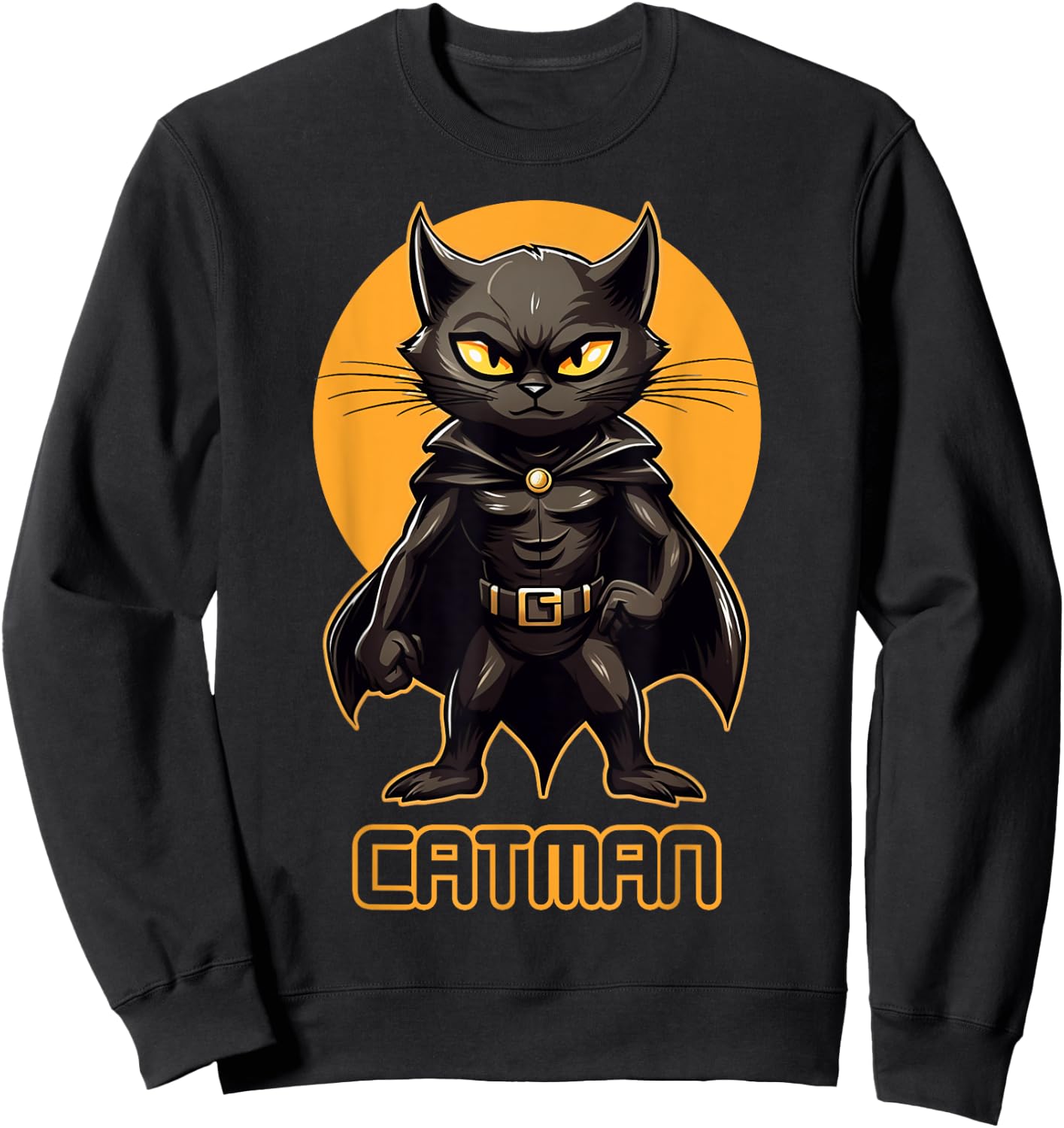 Superhero Cat, Catman, Funny Black Cat, Cat With Cape Sweatshirt - Sweatshirt | Black
