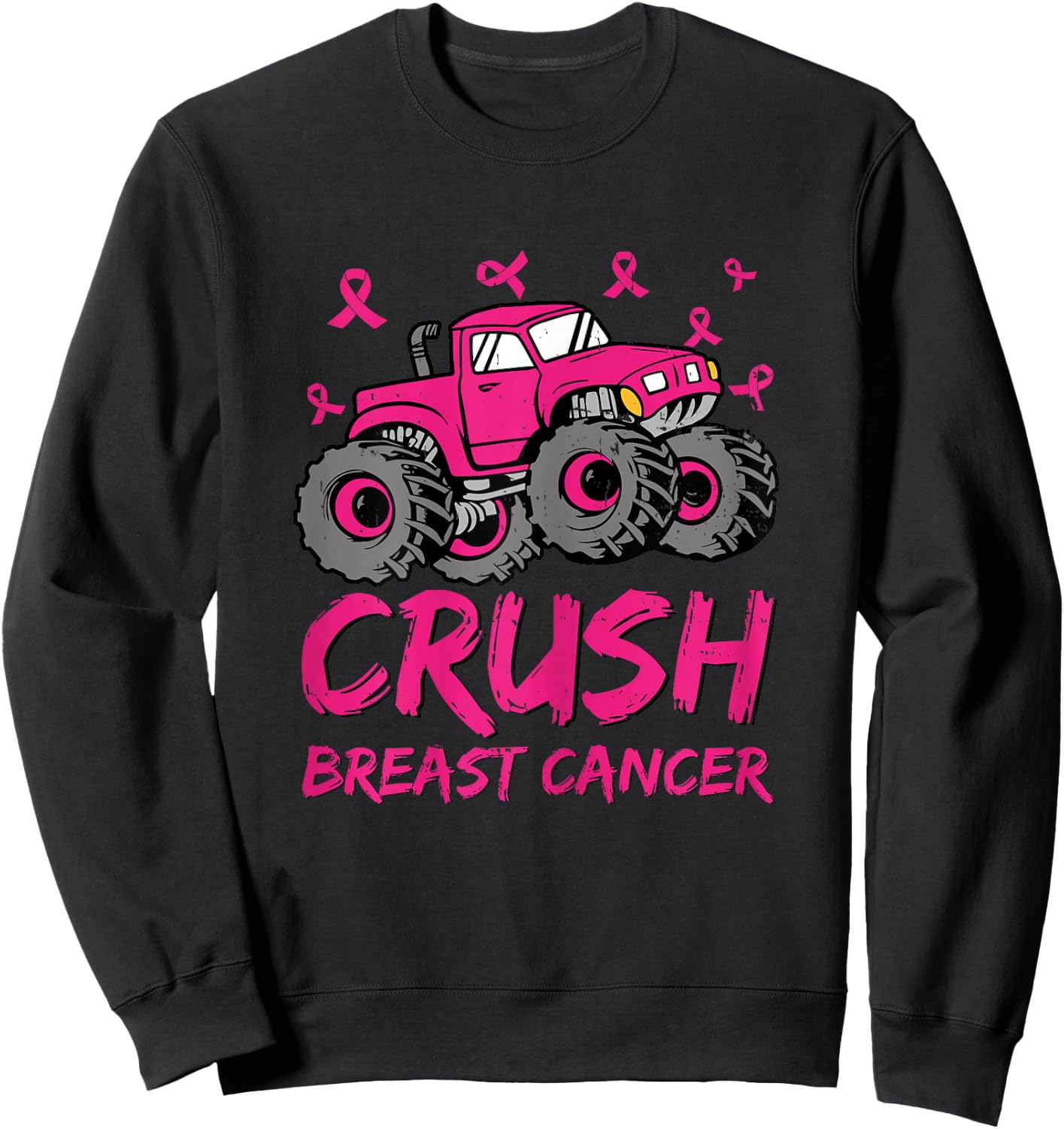 Crush Breast Cancer Awareness Monster Truck Toddler Kid Boys Sweatshirt - Sweatshirt | Black
