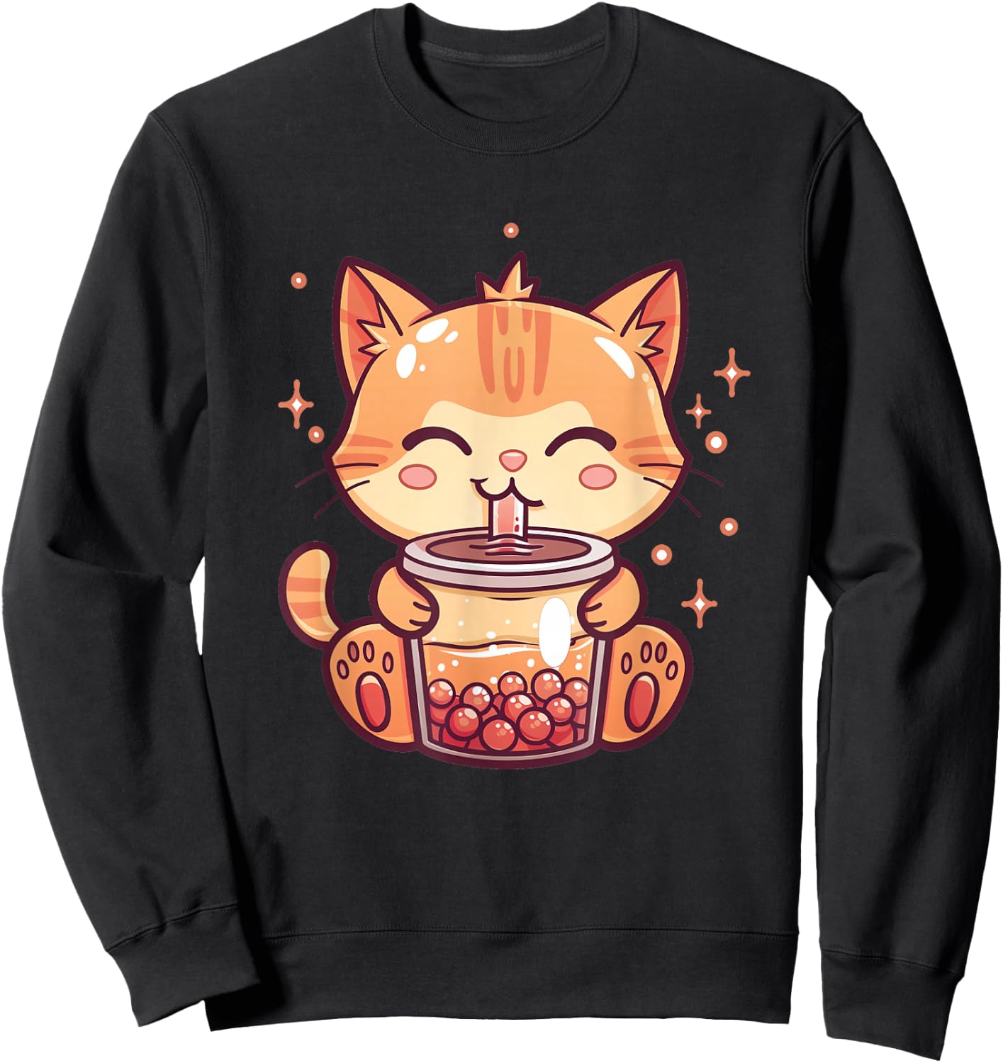 Cute Cat Boba Tea Bubble Tea Anime Kawaii Neko Sweatshirt - Sweatshirt | Black
