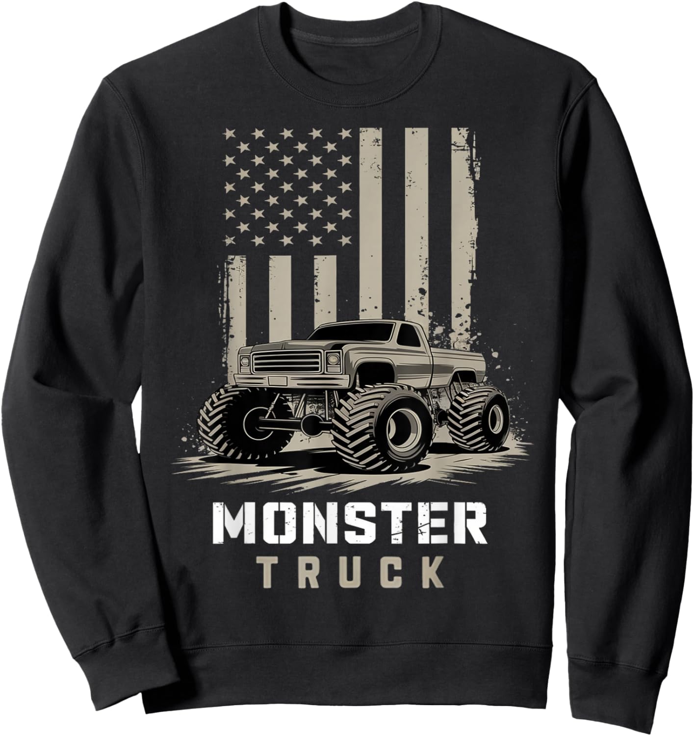 Monster Truck American Flag Racing USA Patriotic 4th of July Sweatshirt - Sweatshirt | Black