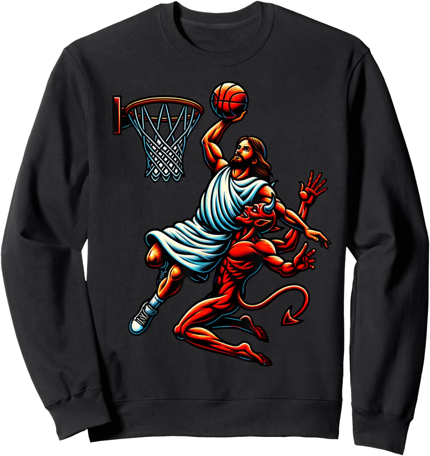 Jesus Dunking On The Devil Basketball Cool Bball Sweatshirt - Sweatshirt | Black