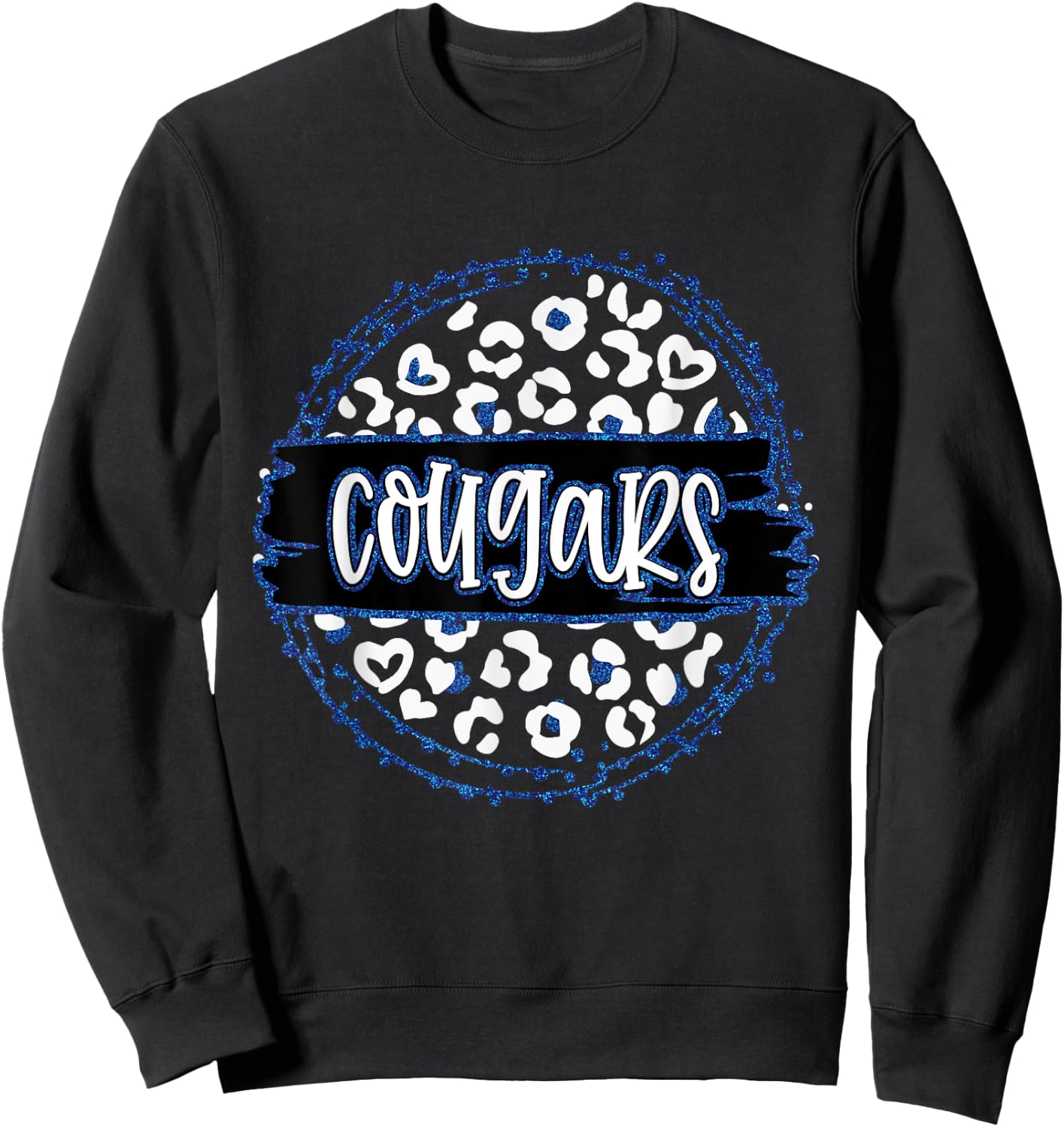 Cougars Blue Cheetah Leopard School Sports Fan Team Spirit Sweatshirt - Sweatshirt | Black