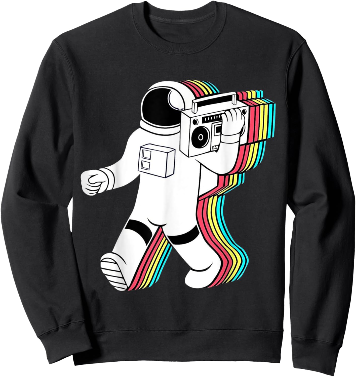 Cartoon Astronaut Holding A Vintage Boombox Sweatshirt - Sweatshirt | Black
