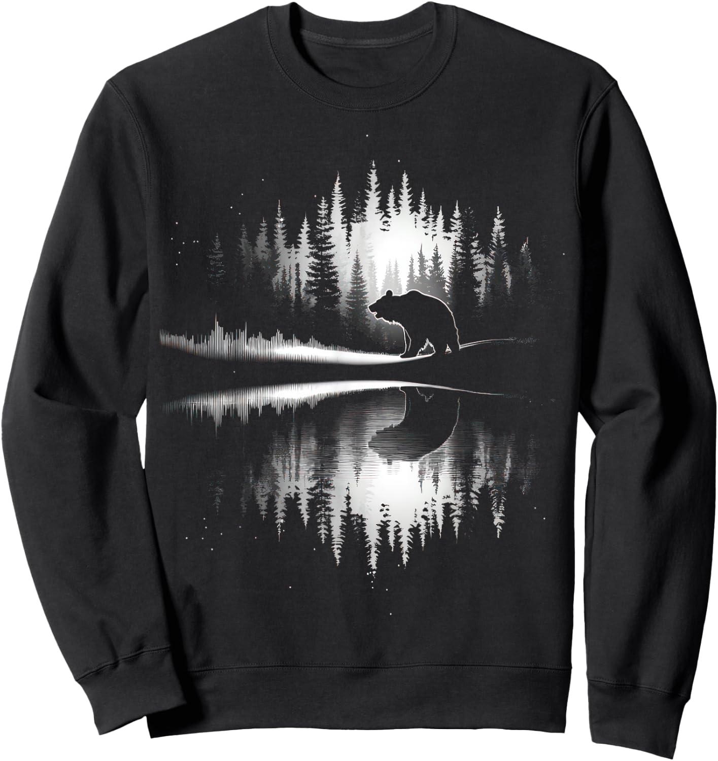 Retro Wilderness Bear Trees Reflection Outdoor Forest Sweatshirt - Sweatshirt | Black