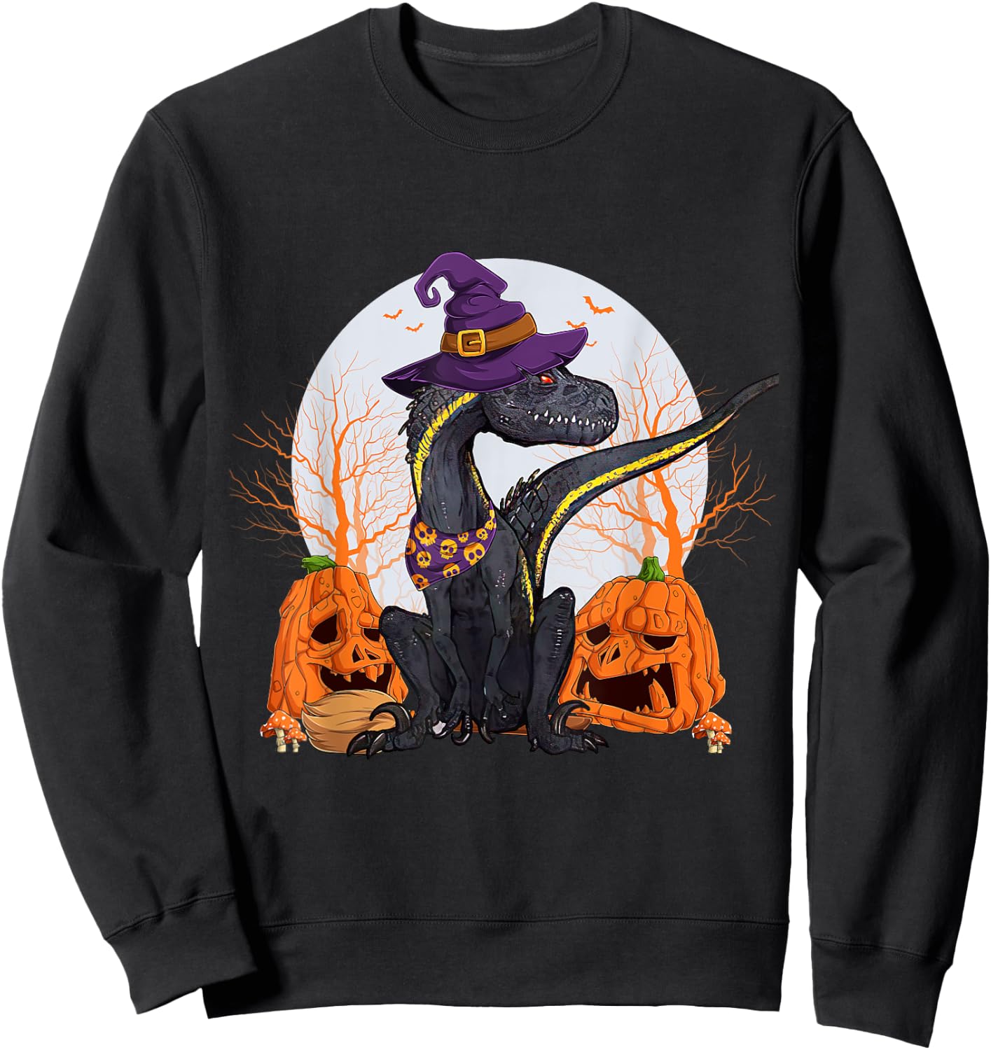 Indoraptor Halloween Cute Dinosaur and Pumpkin Funny Raptor Sweatshirt - Sweatshirt | Black