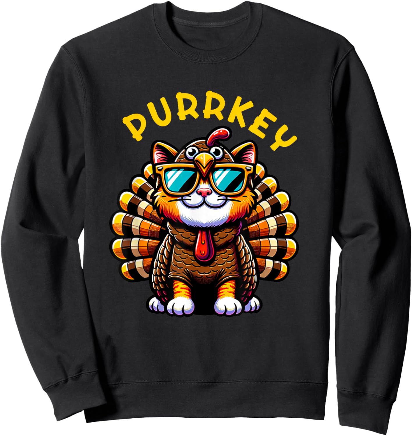 Thanksgiving Cat Funny Thanksgiving Pun Purrkey Turkey Women Girls Kids Sweatshirt - Sweatshirt | Black