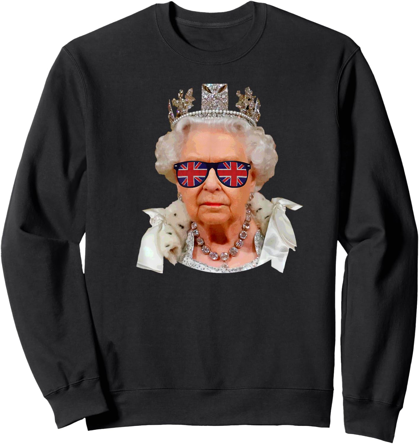 Elizabeth II Sunglasses British Union Jack Funny Queen Meme Sweatshirt - Sweatshirt | Black