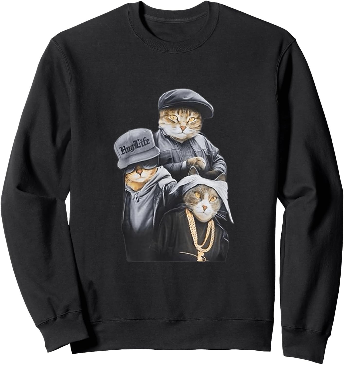 Funny Cat Trio Gangster Thug Cat Sweatshirt - Sweatshirt | Black
