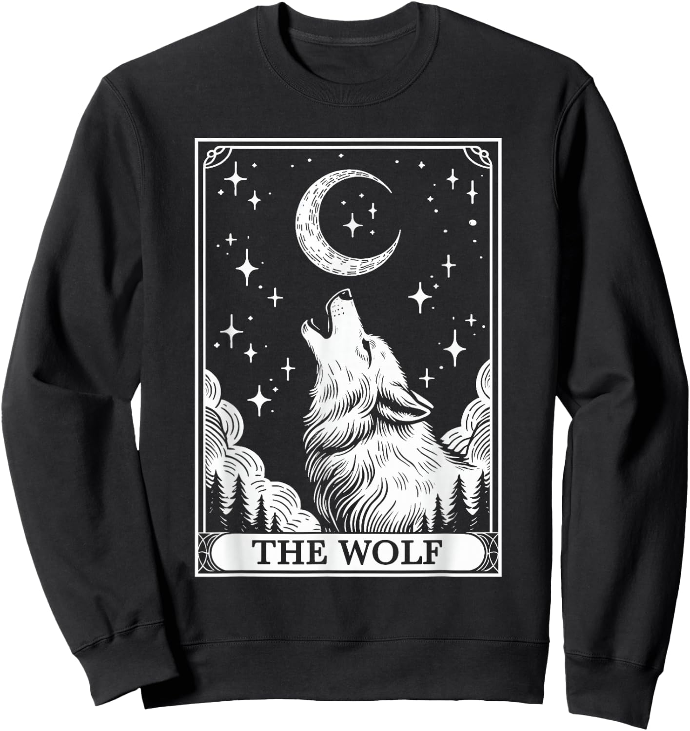 Tarot Card Vintage Crescent Moon Wolf Animal Lovers Sweatshirt - Sweatshirt | Black