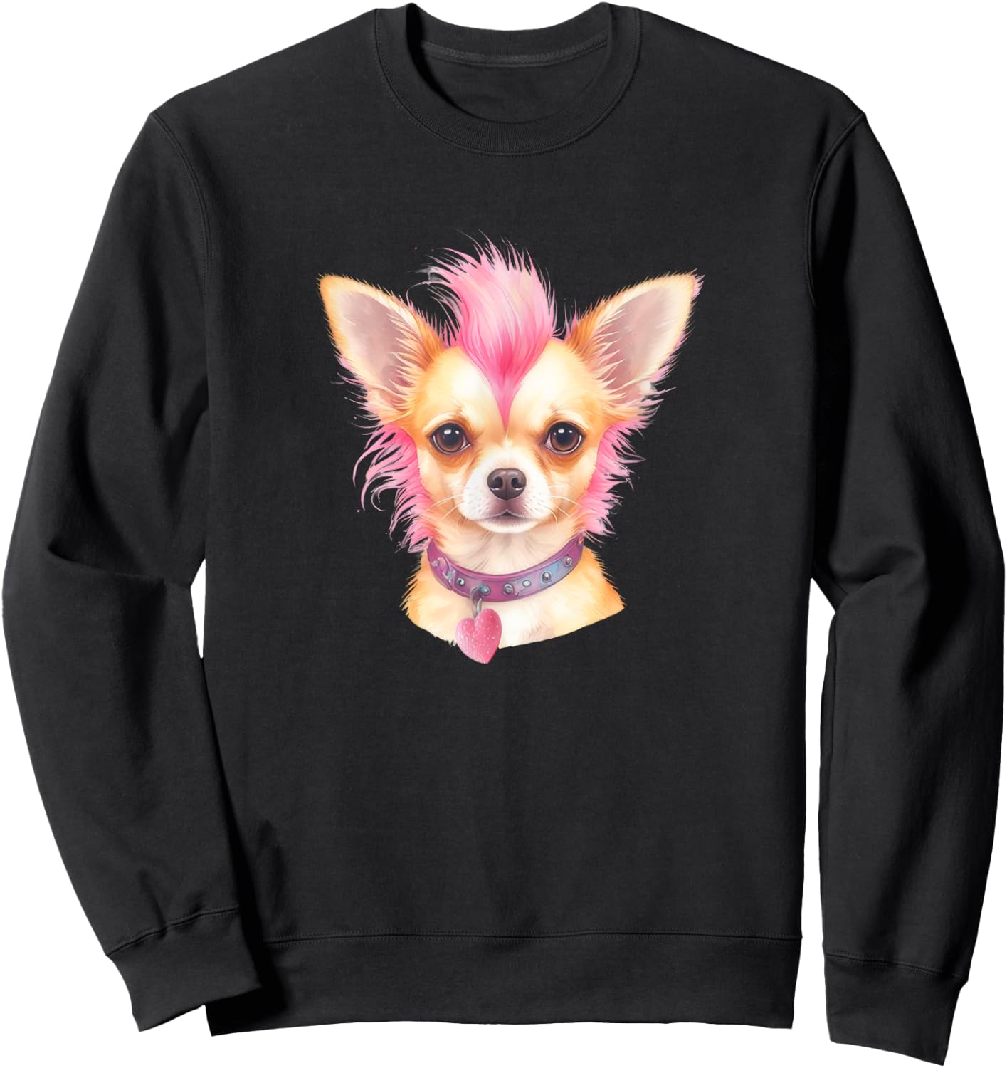 Pink Mohawk Punk Rock Musician Chihuahua Heart Pet Dog Love Sweatshirt - Sweatshirt | Black