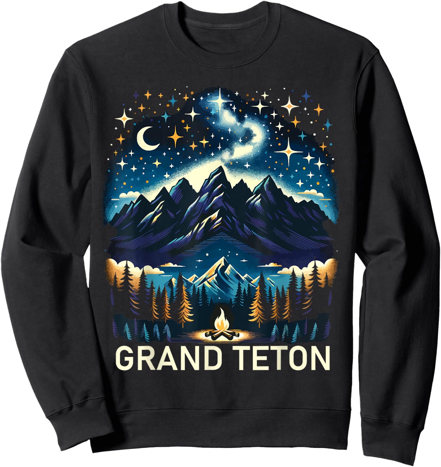 Grand Teton National Park Starlight Night Wyoming Vintage Sweatshirt - Sweatshirt | Black