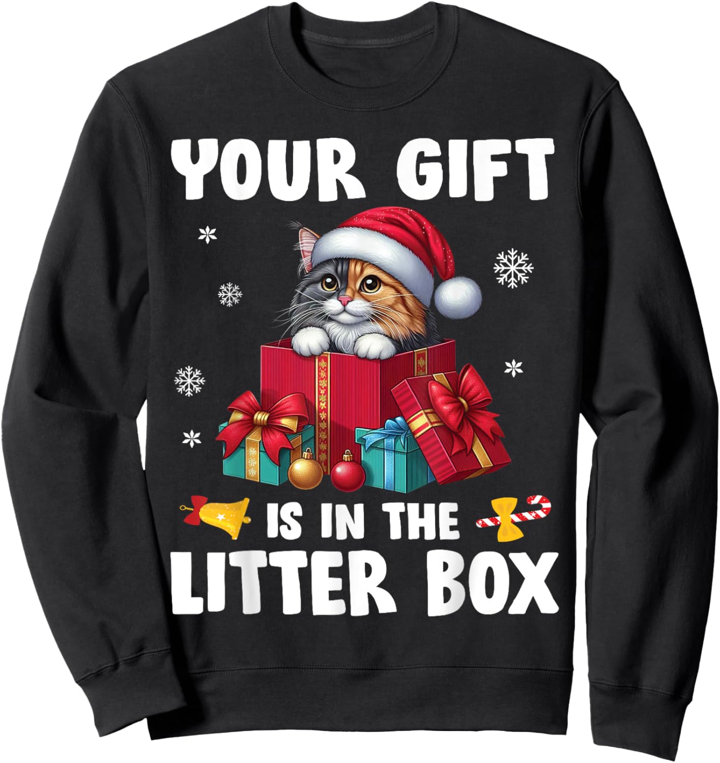 Merry Christmas Your Present Is In The Litter Box MANX Cat Sweatshirt - Sweatshirt | Black