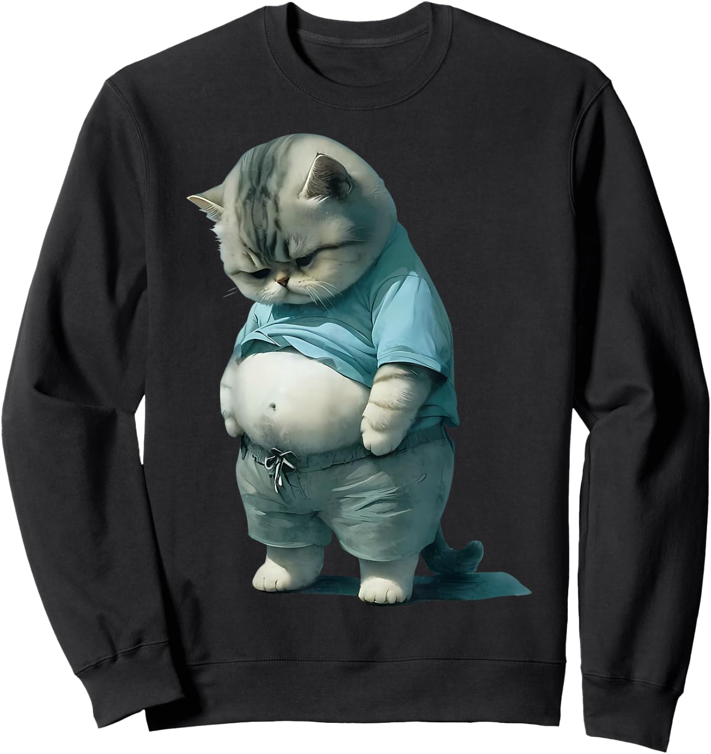 Funny Fat Cat Art Design Fat Kitten Cat Lover Sweatshirt - Sweatshirt | Black