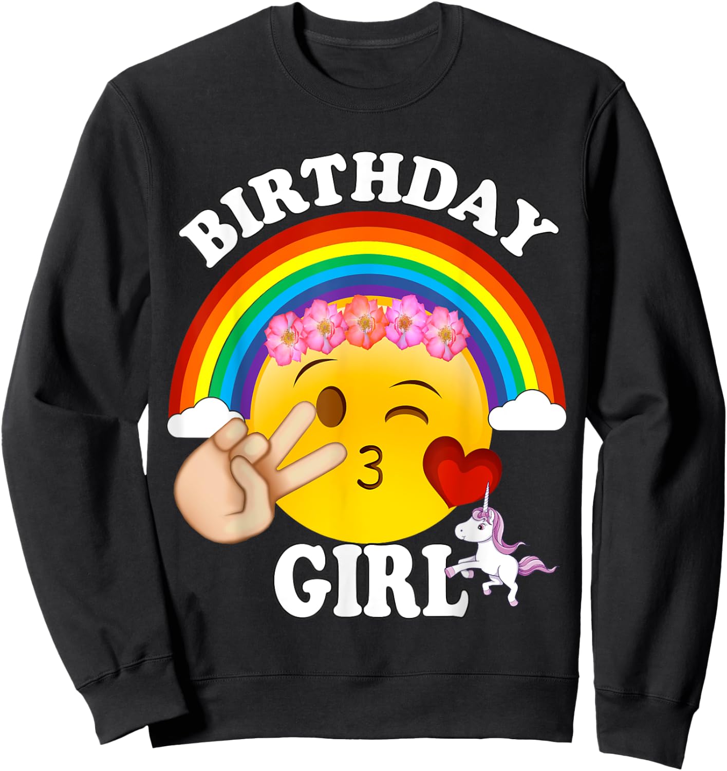 Birthday For Girls Unicorn Rainbow Heart Kiss Sweatshirt - Sweatshirt | Black