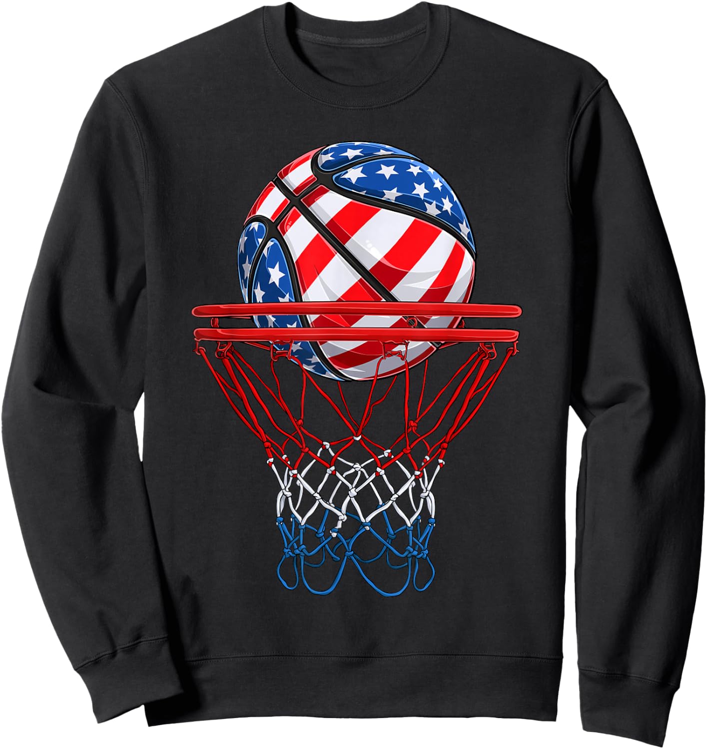 Basketball American Patriotic 4th of July US Flag Men Boys Sweatshirt - Sweatshirt | Black