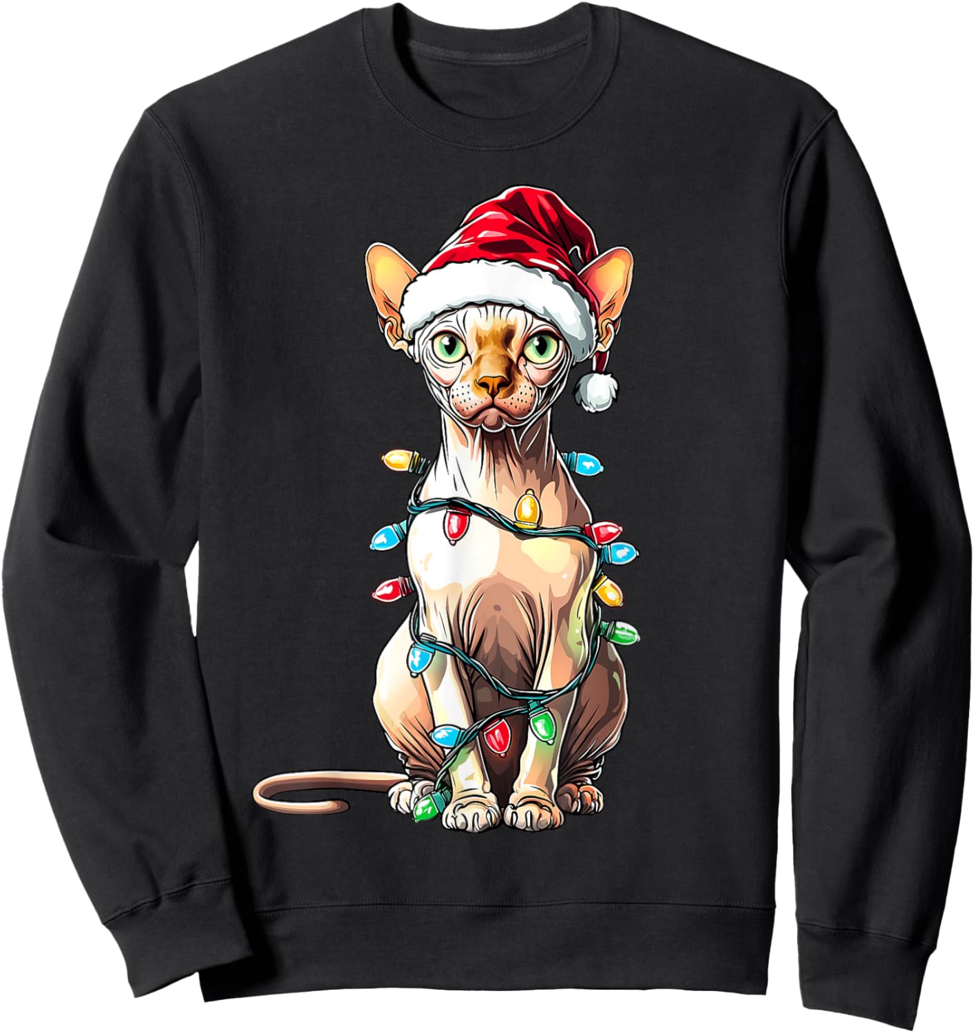 Sphynx Cat Christmas Hat Xmas Women Kids Sweatshirt - Sweatshirt | Black