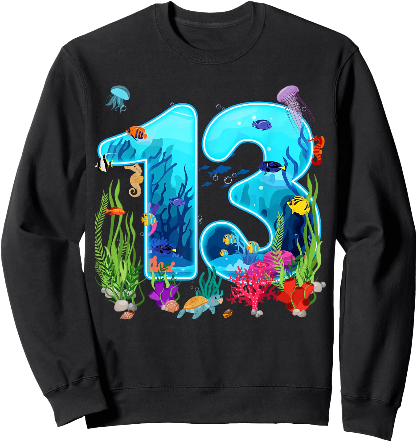 Cute 13 Ocean Sea Animal 13th Bday Party 13 Years Old Sweatshirt - Sweatshirt | Black