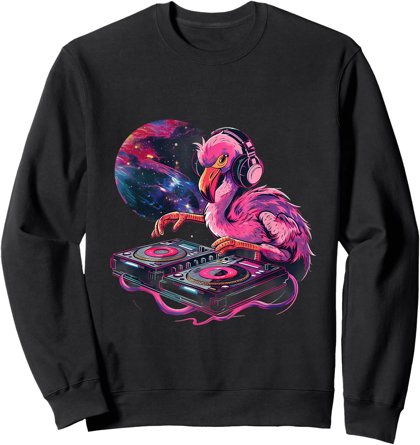 Flamingo DJ EDM Turntable DJ Flamingo Dance Club Beatmaker Sweatshirt - Sweatshirt | Black