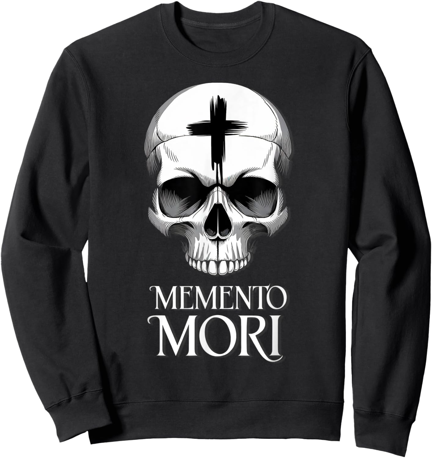 Memento Mori Catholic Crucifix Traditional Latin Mass Skull Sweatshirt - Sweatshirt | Black