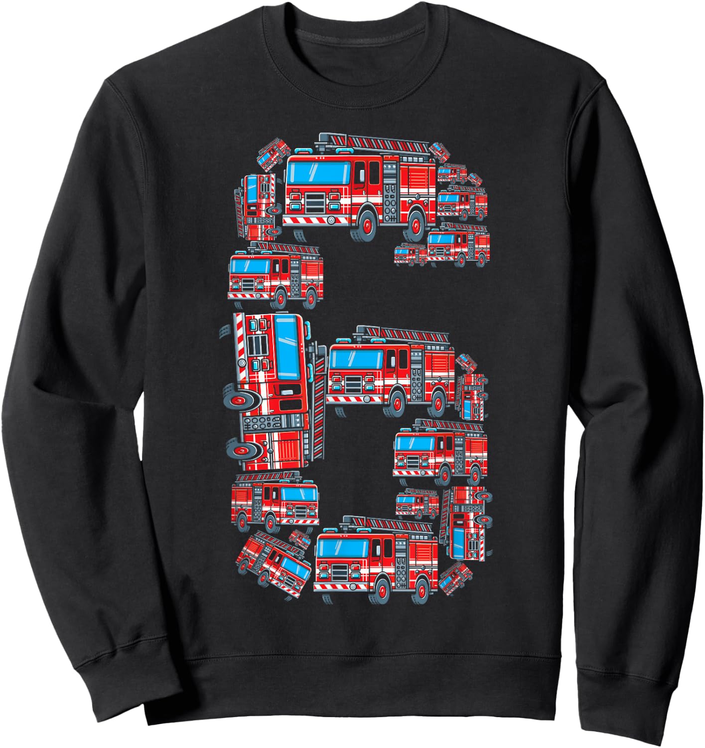 Firetruck 6 Year Old Boy 6th Birthday Fire Truck Fireman 6 Sweatshirt - Sweatshirt | Black