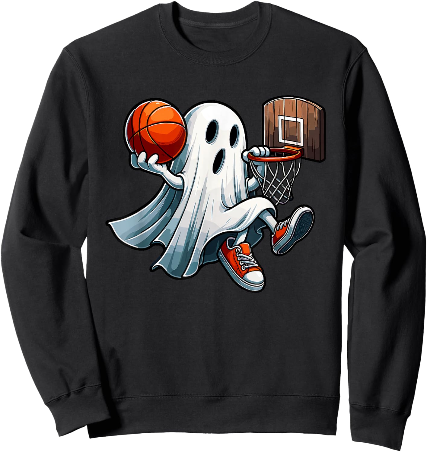 Ghost Playing Basketball Dunk Halloween Costume Sports Lover Sweatshirt - Sweatshirt | Black