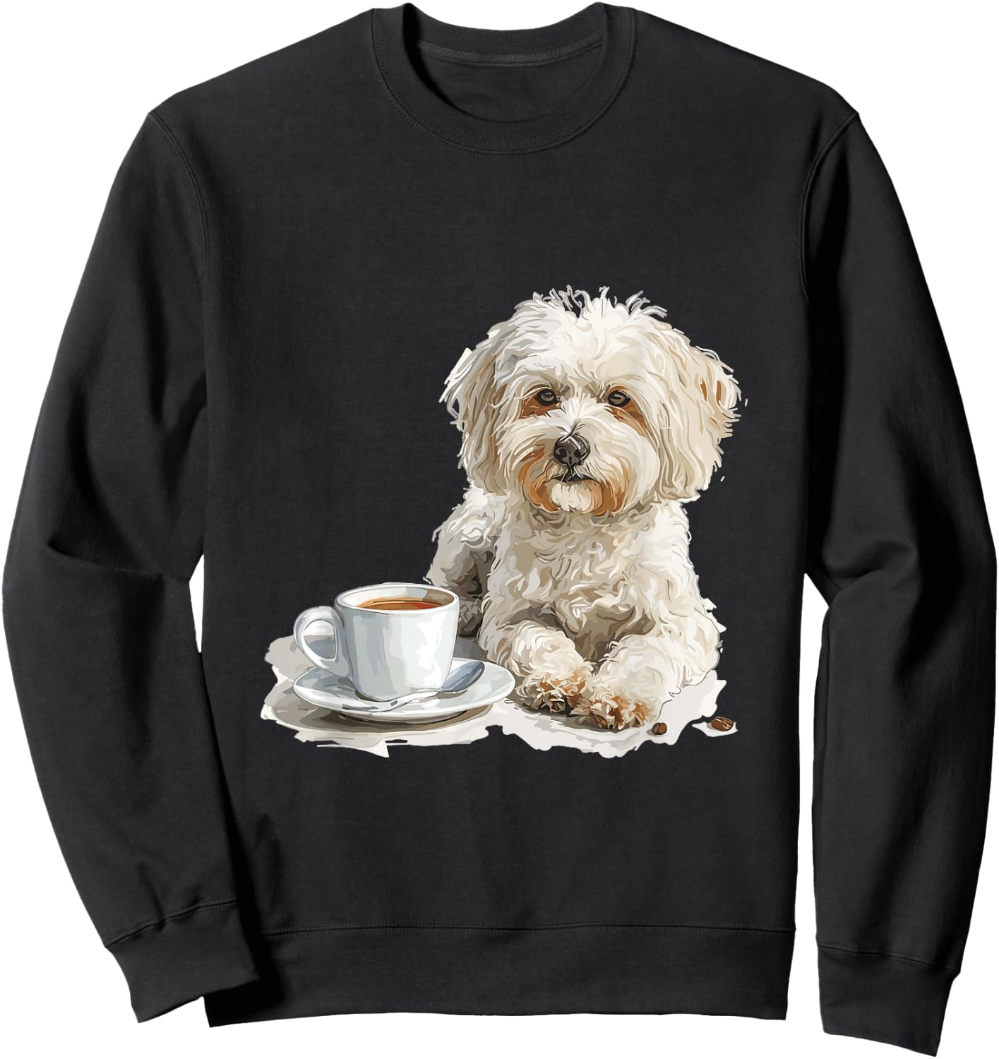 Cute Maltipoo with a Cup of Coffee Maltipoo Sweatshirt - Sweatshirt | Black