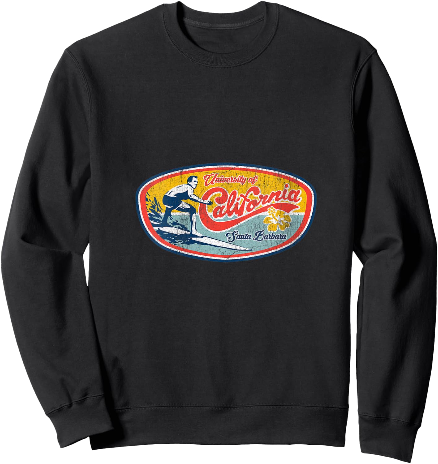 Vintage Retro Surf Style UCSB V-Neck Sweatshirt - Sweatshirt | Black