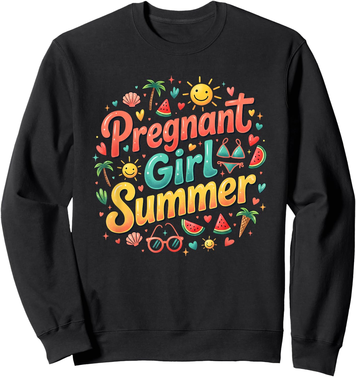 Pregnant Girl Summer Funny Baby Announcement Cute Mom Humor Sweatshirt - Sweatshirt | Black