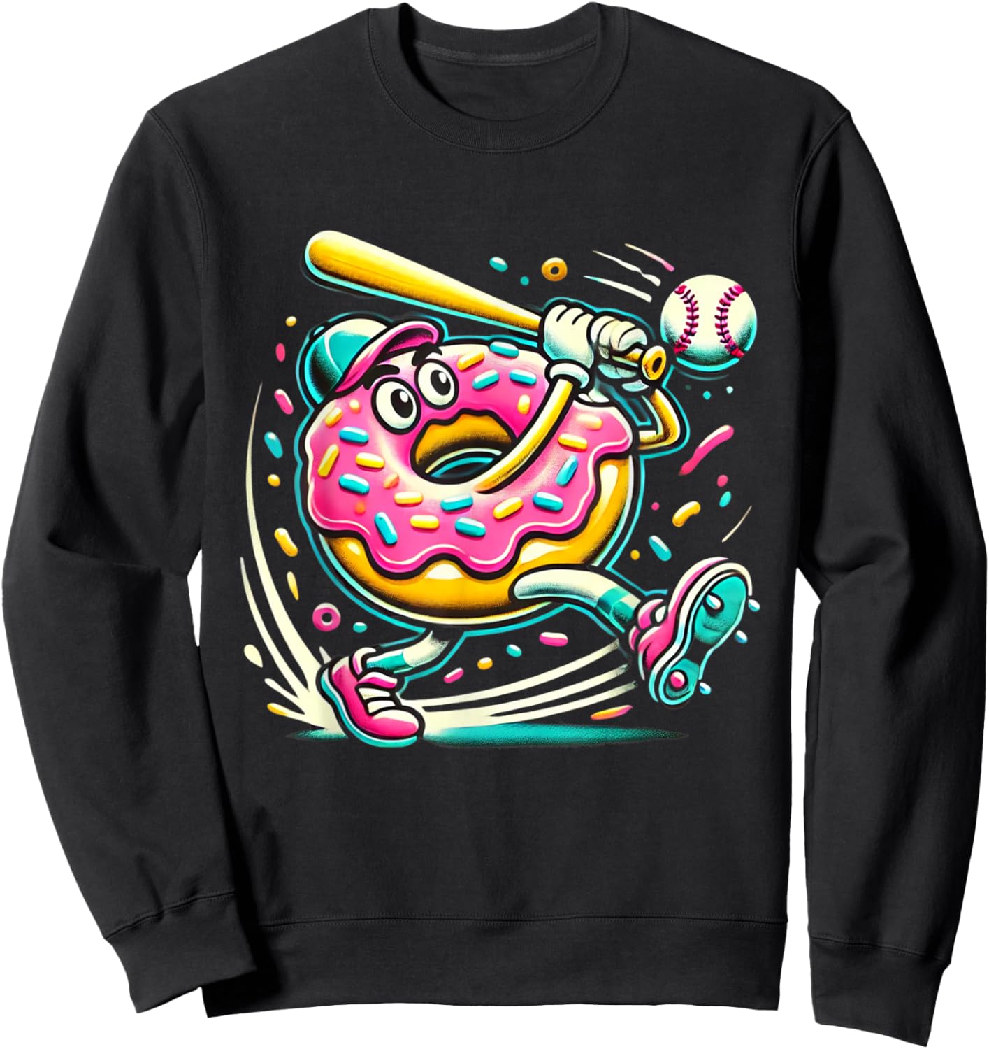 Funny Donut Playing Baseball Food Champ Sports Donut Sweatshirt - Sweatshirt | Black